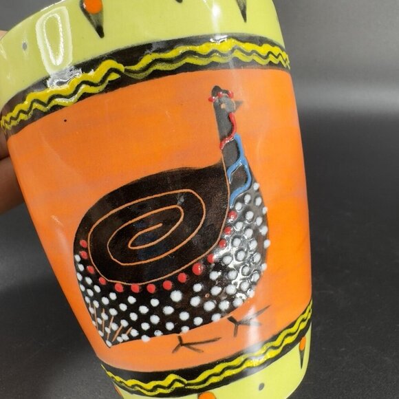 Vintage Ceramic Coffee Mug Cup Folk Art Style Textured Bird Mug Cup With Dots - Picture 5 of 13